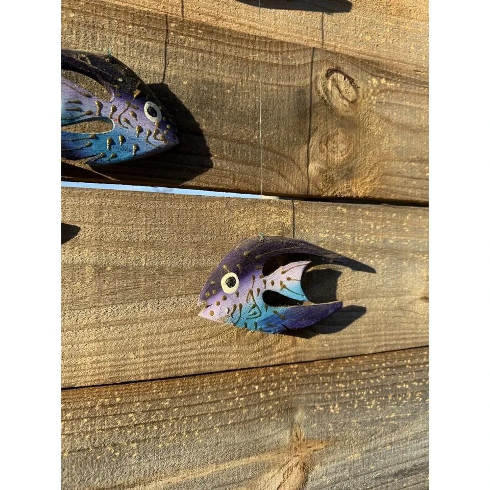 Wooden Hanging‎ Decorative Hand Carved Hand Painted Fish Vintage Jamaica